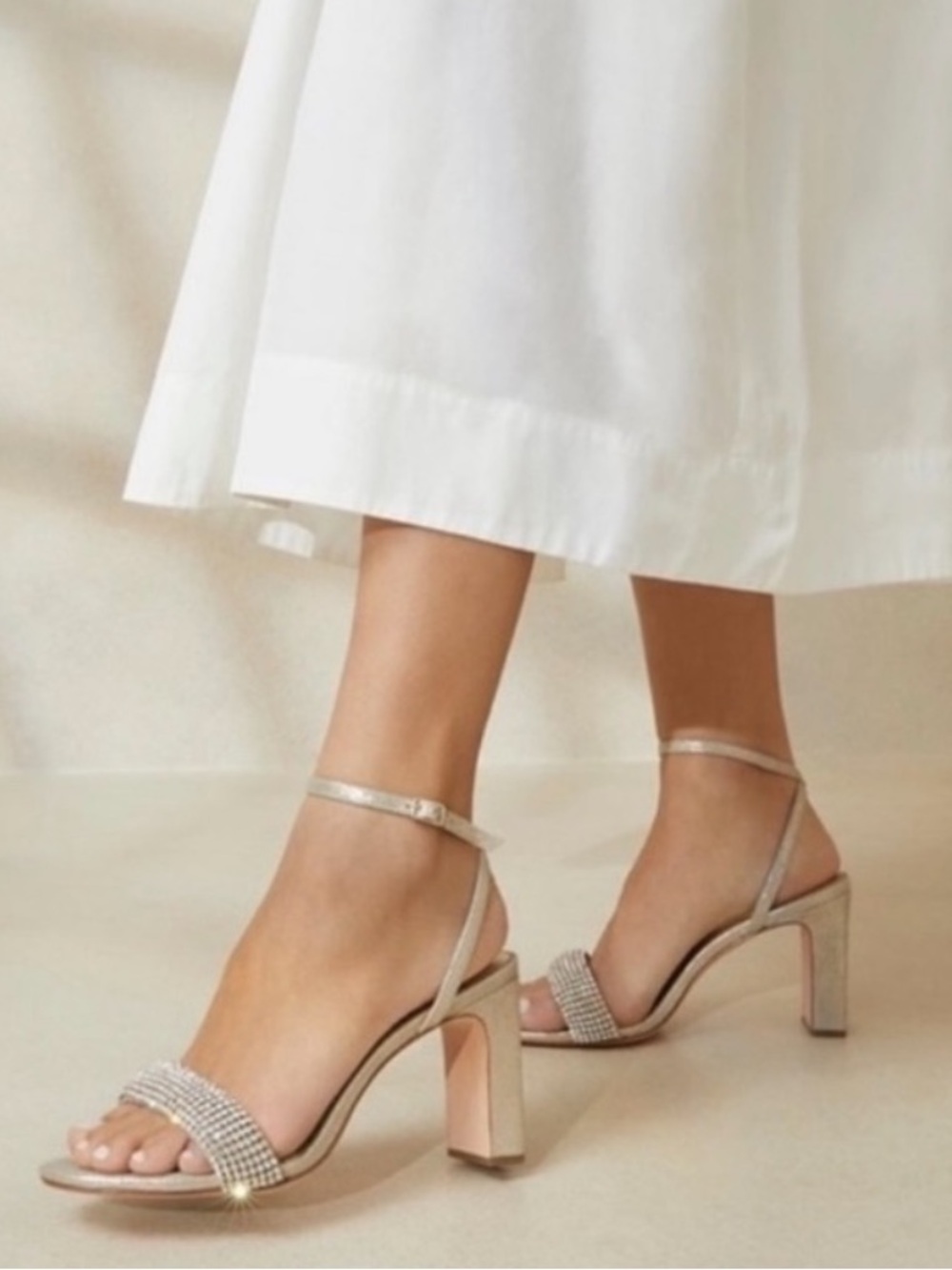 New LOEFFLER RANDALL Shay 80mm Rhinestone Sandals Silver Size 8